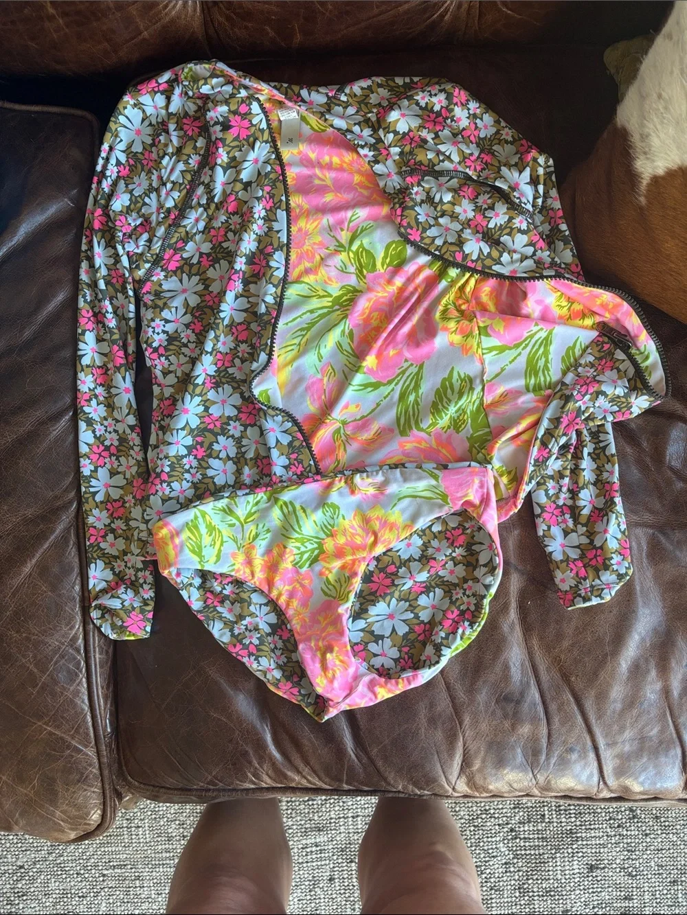 Maaji Girls Floral Zip Rashguard Set - Pink, White & Green